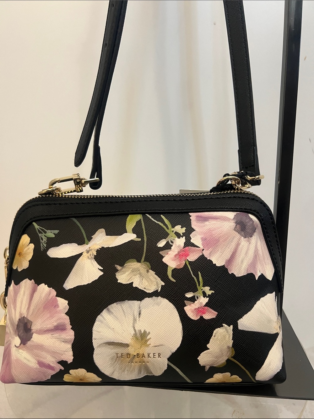 Ted Baker Black Crossbody Bag with Pink and White Floral Print